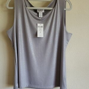 NWT Chico's Travelers Liquid Shimmer Metallic Silver Tank Top Size 2 Soft Girl K
